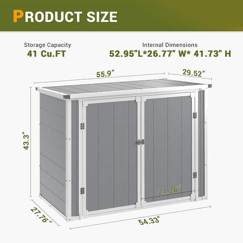 306 Gallon Outdoor Storage Shed, Patio Deck Box, 41 Cu.Ft Resin Storage Box, Lockable Double Door - 43.3"H