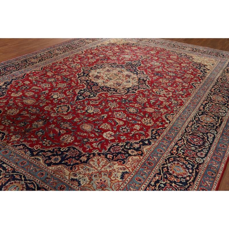 Traditional Kashmar Vintage Persian Area Rug Hand-Knotted Wool Carpet - 9'6" x 12'11"