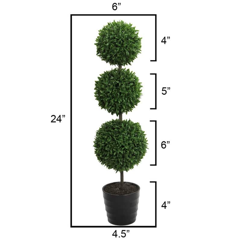2 x 24" Faux Tabletop English Boxwood 2 Ball Topiary in Pot, Green