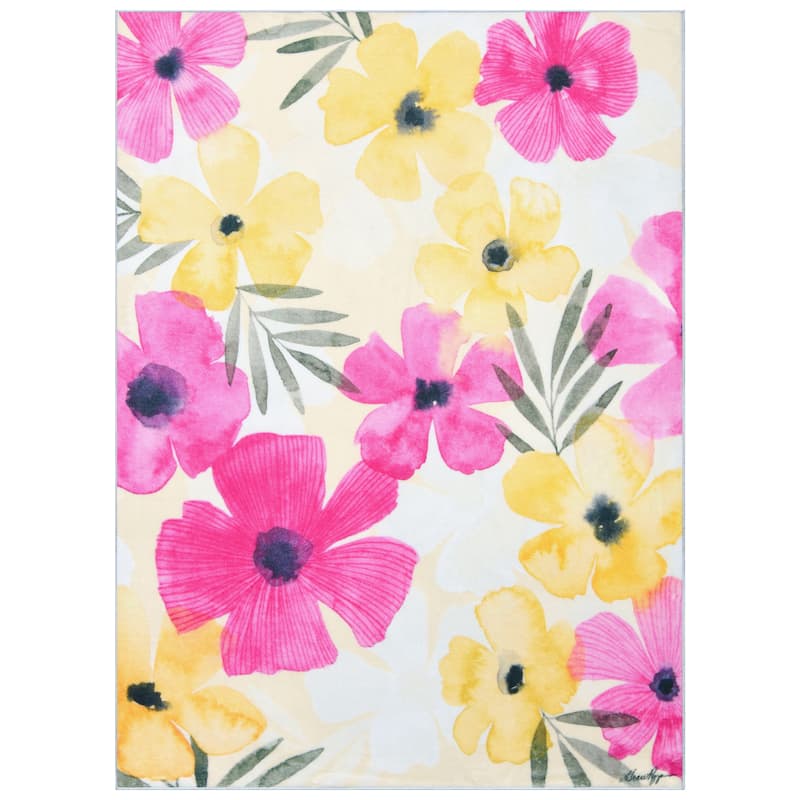 Tropical Posies, Hand Washable Flowers Art Area Rug, power-loomed, 100% polyester, 2mm pile, nonslipping back