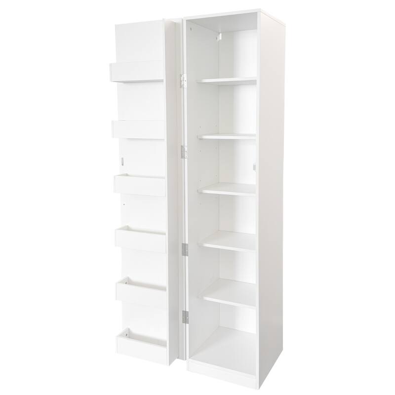 Roomfitters Kitchen Pantry Cabinet, Freestanding White Buffet Cupboard with Adjustable Shelves and Side Storage
