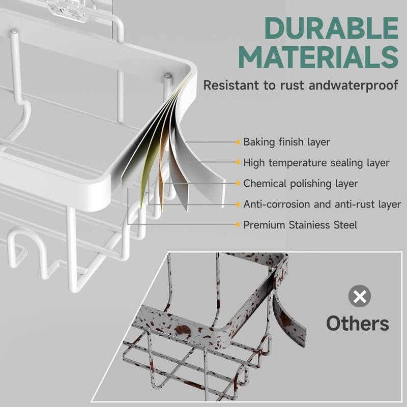 6-Pack Stainless Steel Shower Shelves, Large-Capacity Bathroom Organization and Storage.
