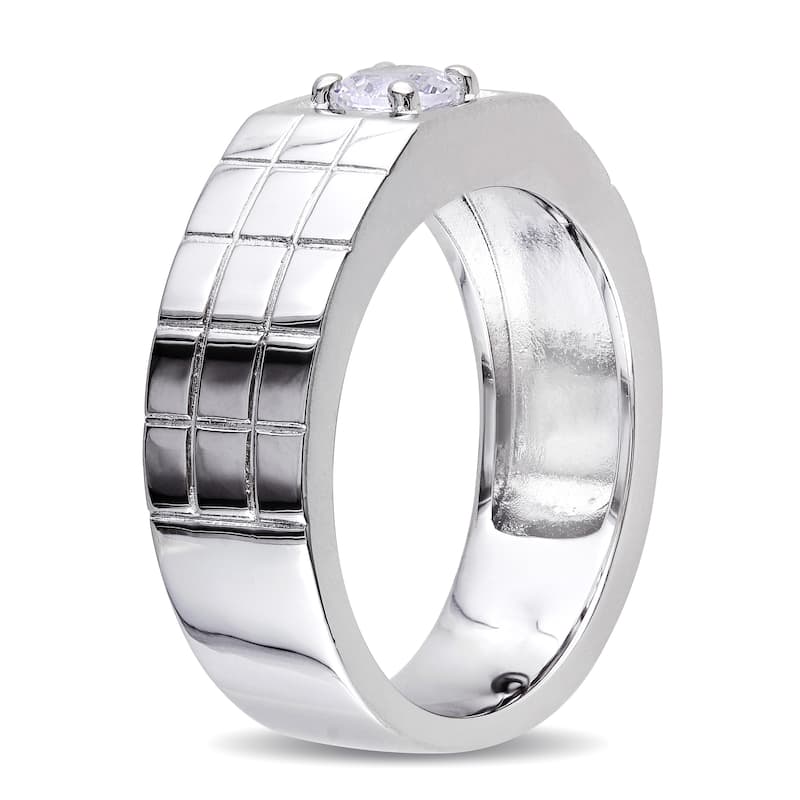Miadora Mens Created White Sapphire Ring in Sterling Silver