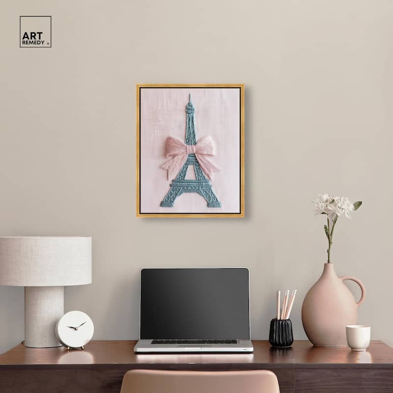 Stitched Eiffel Tower Bow Canvas by Art Remedy