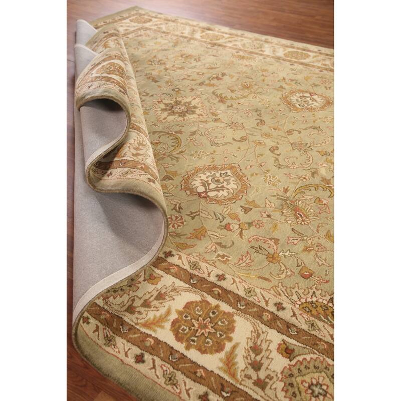 Traditional Agra Green Area Rug Hand-Tufted Wool Carpet