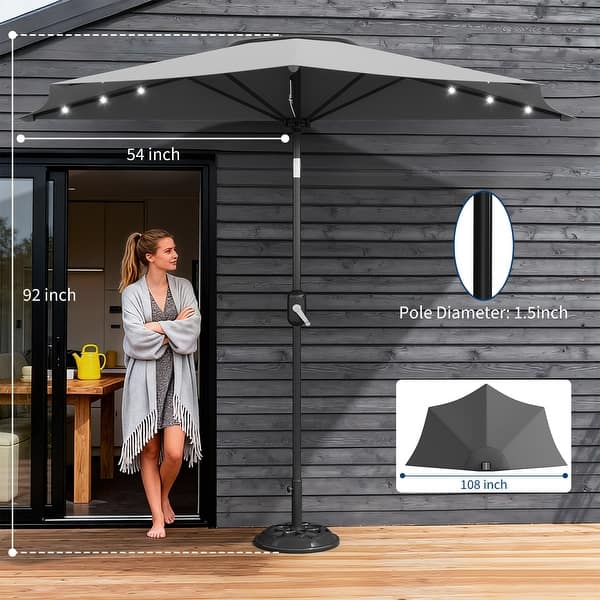 half umbrella patio led WESTLAKE 9 Ft Solar Umbrella, Beige sided shade HOMSHADE 9FT Half Patio Umbrella