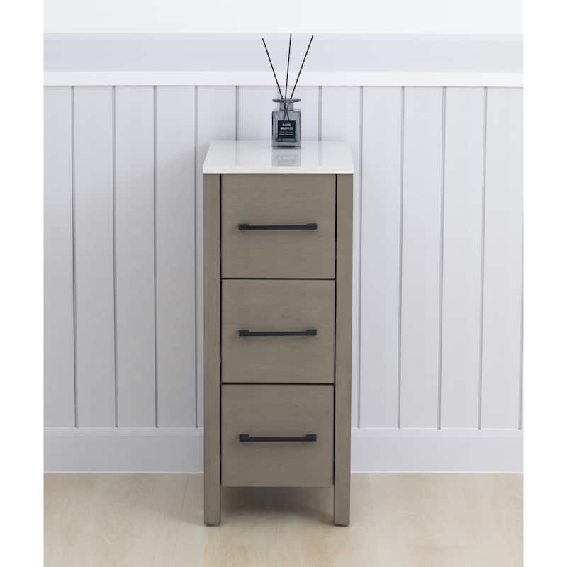 Vanity Art 12" Narrow Bathroom Side Storage Cabinet with Engineered Marble Top - 11.8 W x 18.5 D x 29.1 H