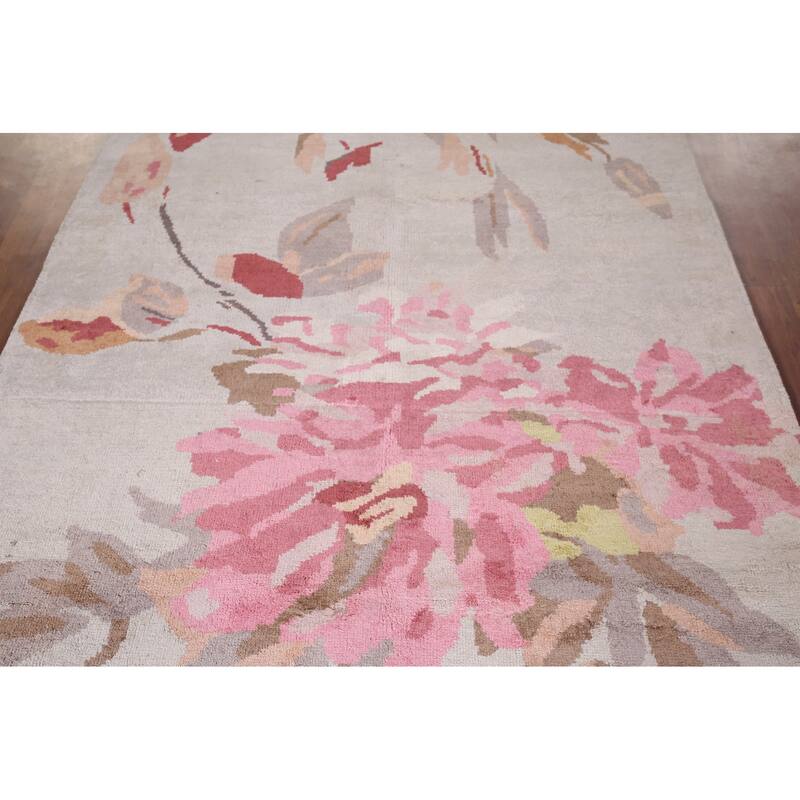 Handmade Abstract Indian Area Rug Oriental Beige Wool & Silk Carpet - 5'5"x 8'5"