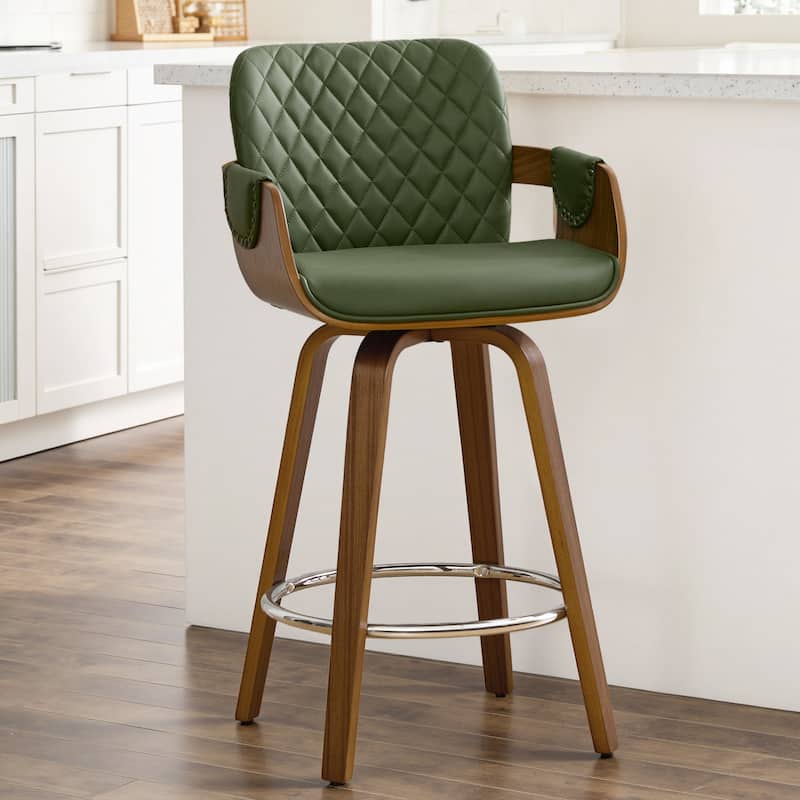 26-Inch Upholstered Swivel Counter Height Bar Stool with Armrests - 36.6"H x19.5"W x 21.3"D