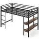 preview thumbnail 1 of 8, Costway Twin Size Low Loft Bed with Storage Shelves Ladder Full-length Black - See Details