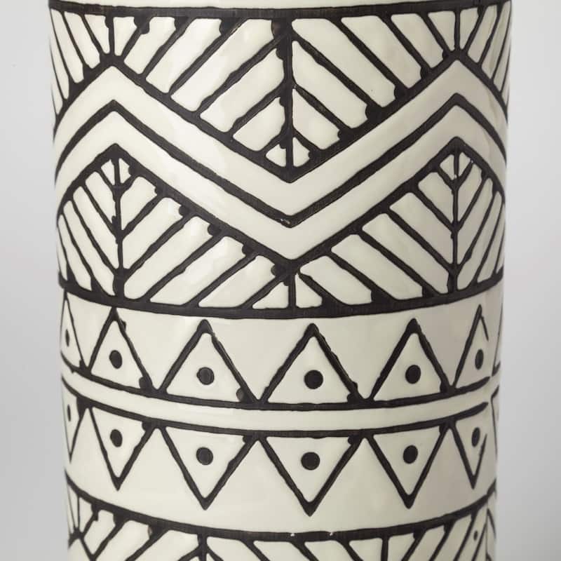 HomeRoots 14" Cream Geometric Cylinder Ceramic Table Vase