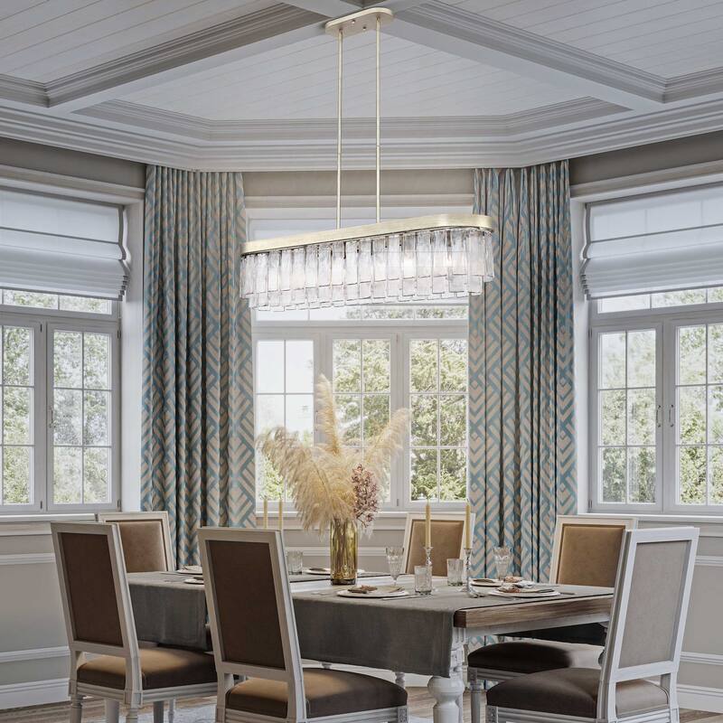 Ciara 6-Light Linear Pendant in White Gold with Hammered Water Glass