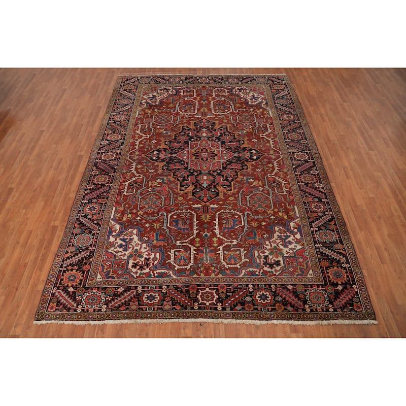 Hand Knotted Oriental 100% Wool Carpet Traditional Medallion Oranges & Rust Heriz (serapi) Area Rug - 11' 11'' X 8' 11''