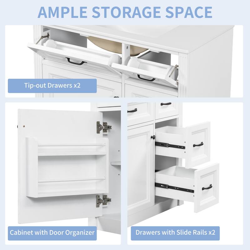 36 Inch Bathroom Vanity with Sink, Cabinet with 4 Drawers, Soft-Close Door & Adjustable Shelf, Ceramic Basin