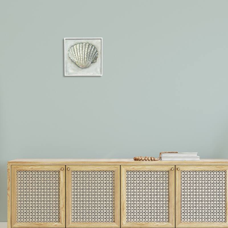 Stupell Clam Shell Nautical Grey Framed Giclee Texturized Wall Art, Design By Erica Christopher