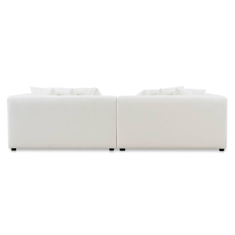 NADAAL STUDIOS Lioraelle Sofa, Soft Velvet Upholstery with Tufted Bench Seat and Six Back Cushions, Warm White