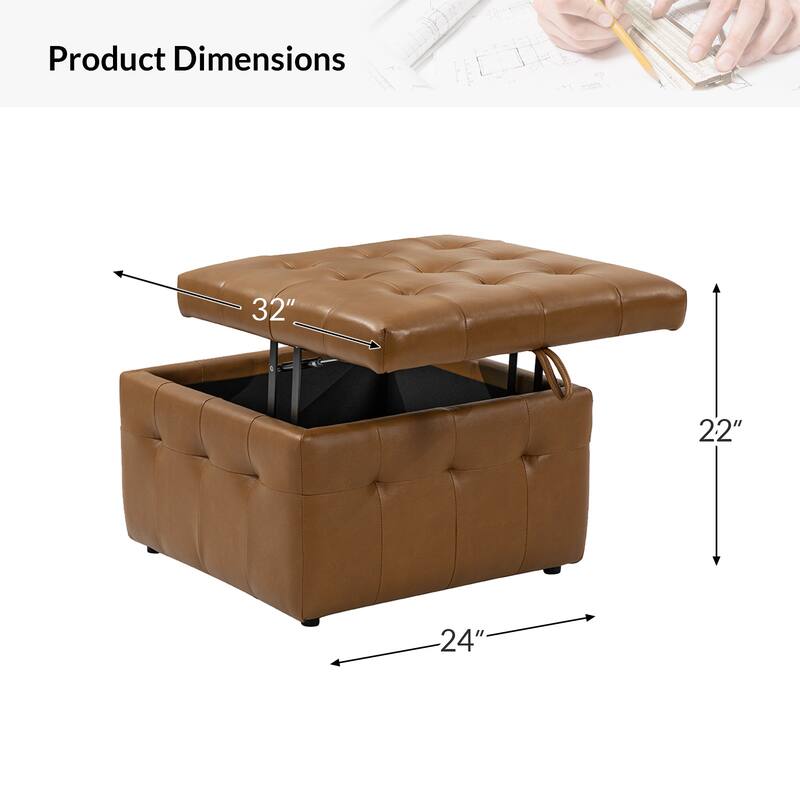 Aurora Genuine Leather Ottoman with Tufted Design by HULALA HOME