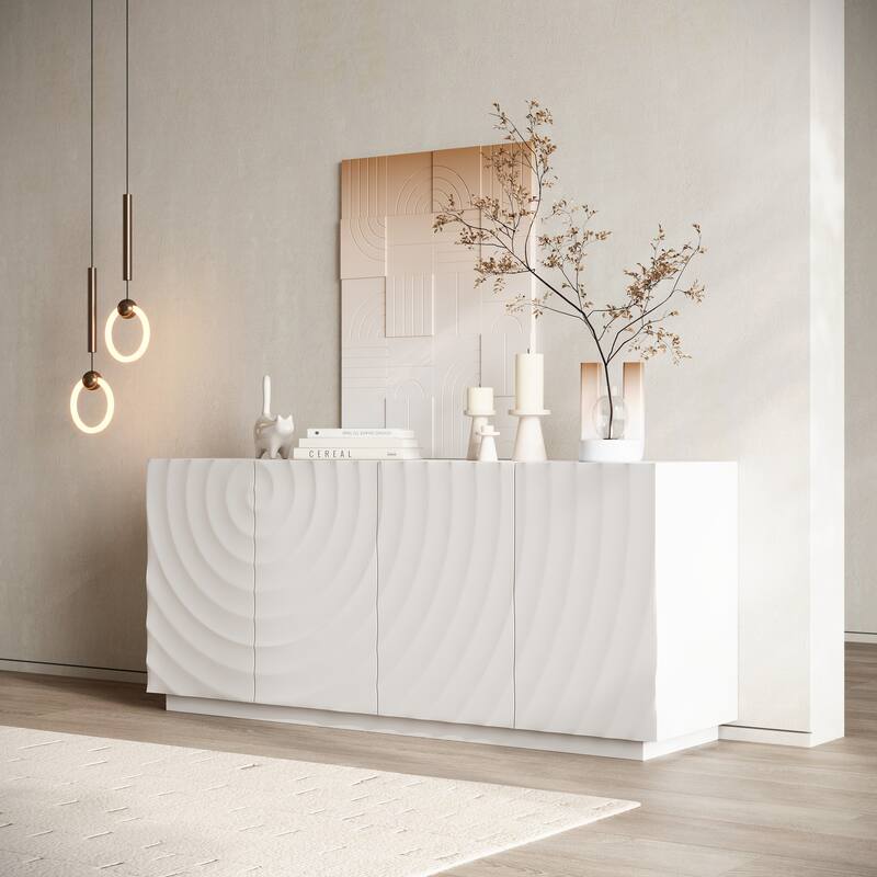 3D Wave Textured Doors Buffet Cabinet Sideboard, 59" Rectangular Storage Cabinet Entryway Floor Cabinet Accent Cabinet
