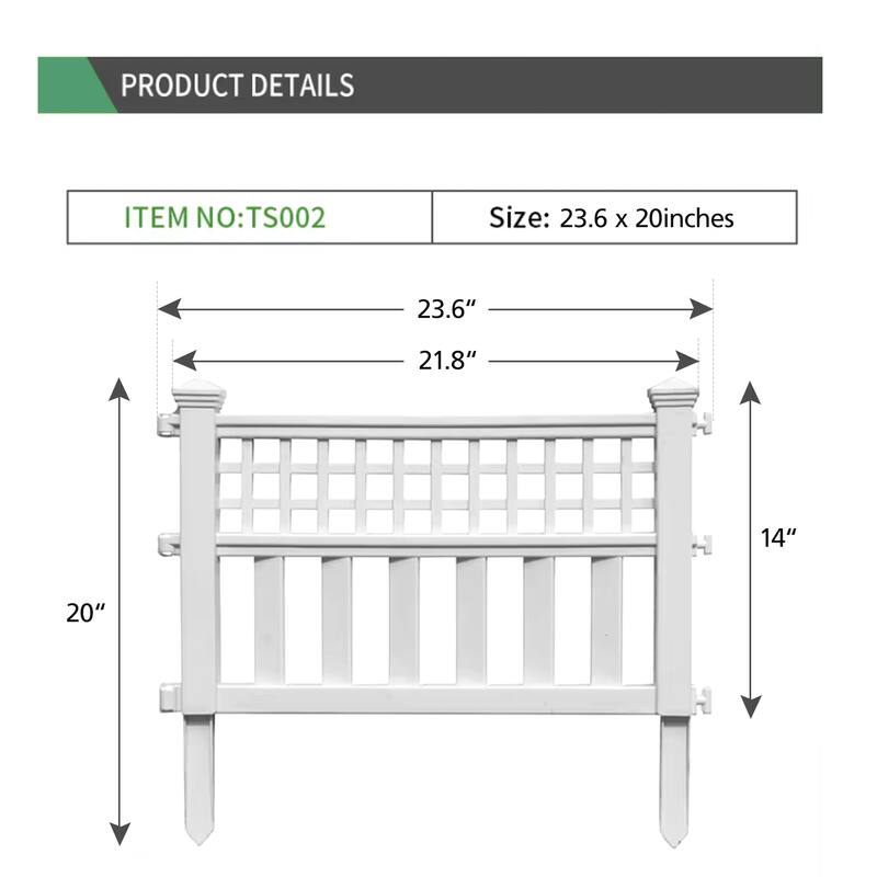 23.6" No-dig White Plastic Fencing Set Of 5 - 5-piece