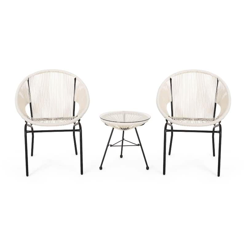 Nusa Outdoor Modern 2 Seater Faux Rattan Chat Set by Christopher Knight Home - White + Black
