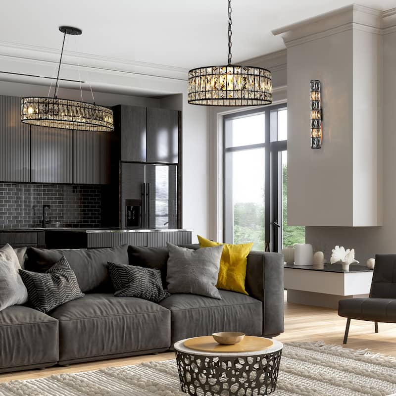 Modern Oval Black 4-Light Crystal Chandelier for Dining Room Kitchen Island - L31.5" x W9" x H67"