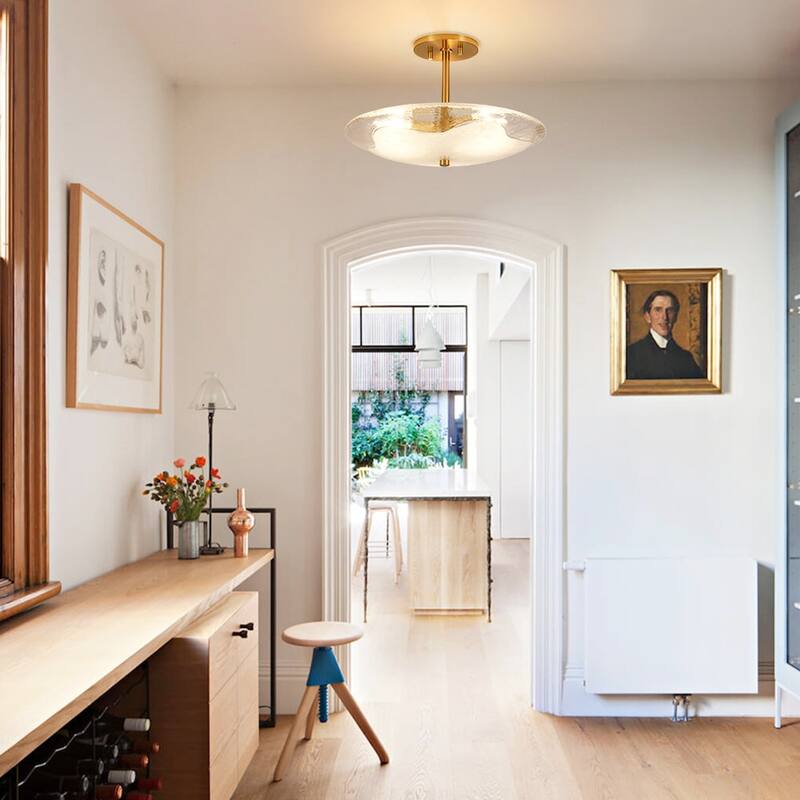 3-Light Round Glass Bowl Semi Flush Mount Ceiling Light 16in