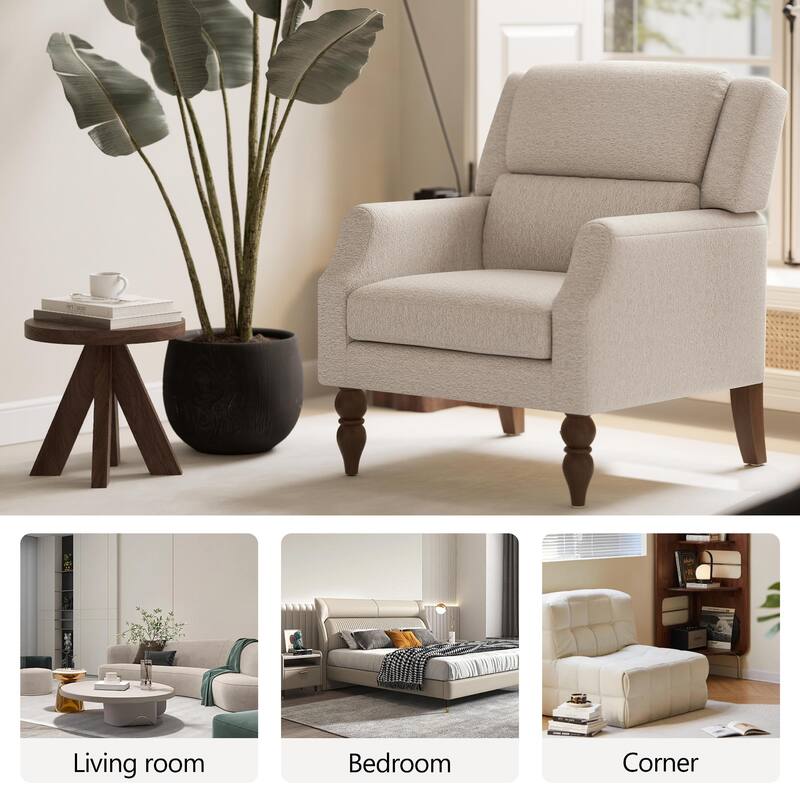 Upholstered Armchair With Wood Legs, Accent Chair