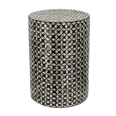 20 Inch Capiz Accent Stool Table, Cylindrical Linear Pattern