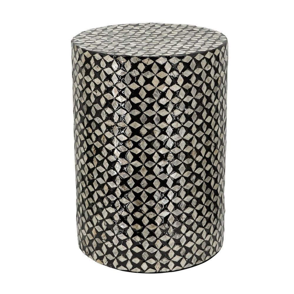 20 Inch Capiz Accent Stool Table, Cylindrical Linear Pattern