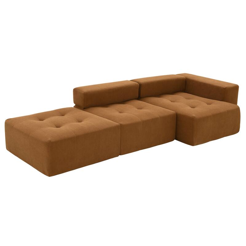 105.5" Corduroy L-Shaped Modular Sectional Sofa with Wide and Deep Seat, Tufted Design, and No Assembly Required