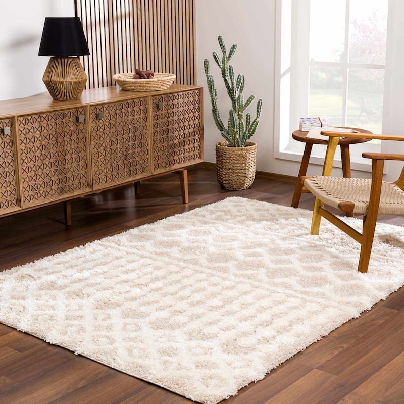 Hauteloom Prompton Living Room, Bedroom Area Rug - Plush Pile - Cream, Peach - 10' x 14'