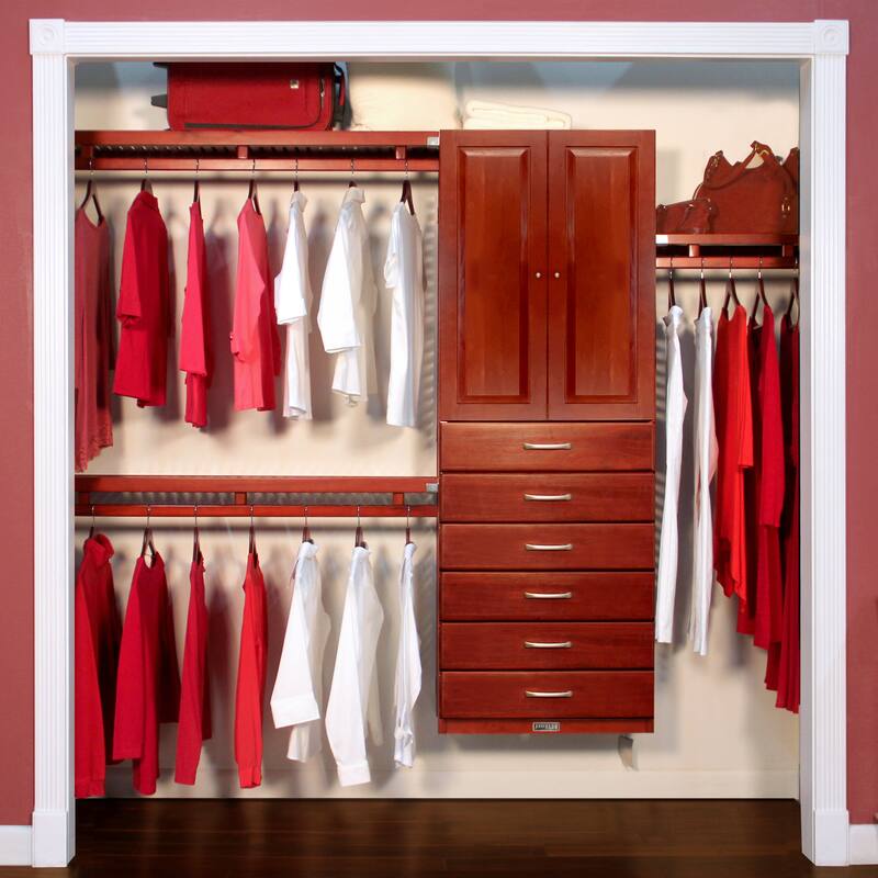 John Louis Home 12in. Deep Solid Wood 6-Drawers/Raised Panel Doors Simplicity Organizer Red Mahogany - Red Mahogany