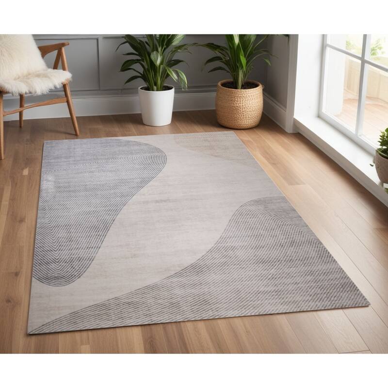 Qozo Abstract Modern Stain Resistant Woven Durable Area Rug By HomeRoots - 70' X '47' X '0.4 - 70' X '47' X '0.4 - Cream/Onyx - Rectangle