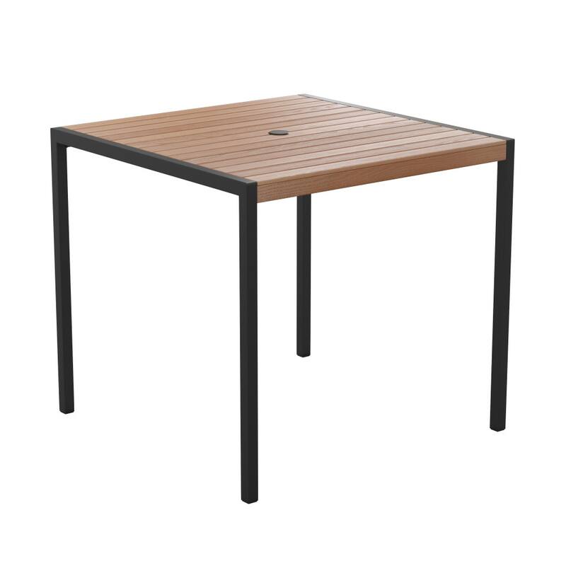 Square All-Weather Faux Teak Patio Dining Table with Steel Frame - Seats 4