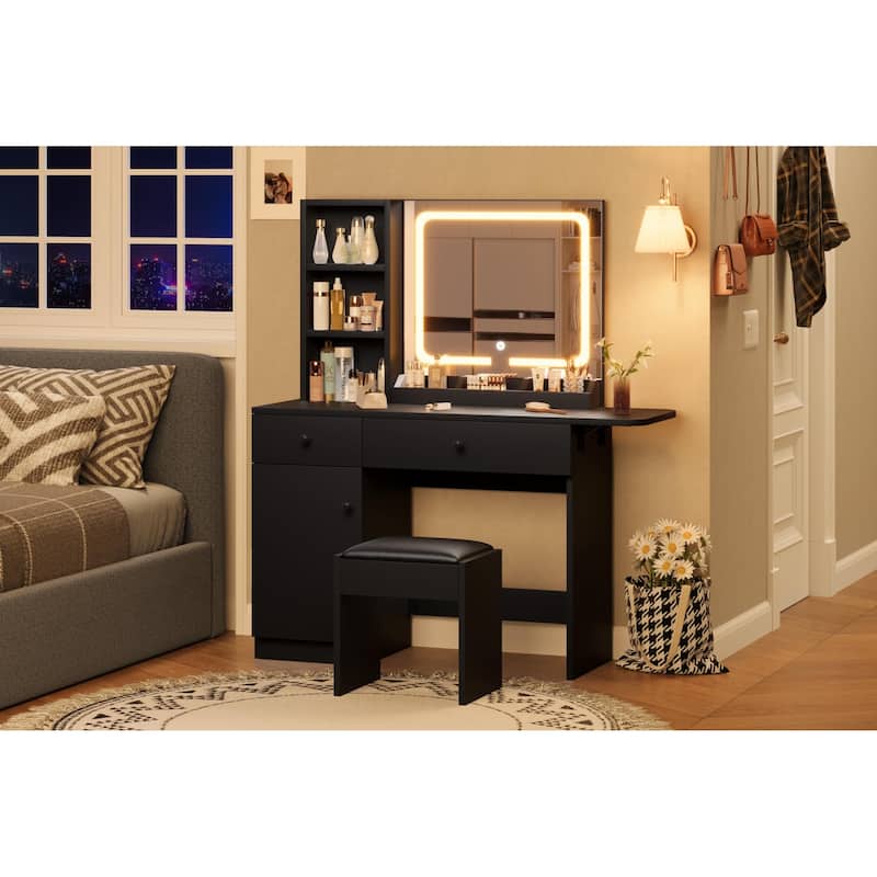 Vanity Desk with LED Lighted Mirror & Power Outlet