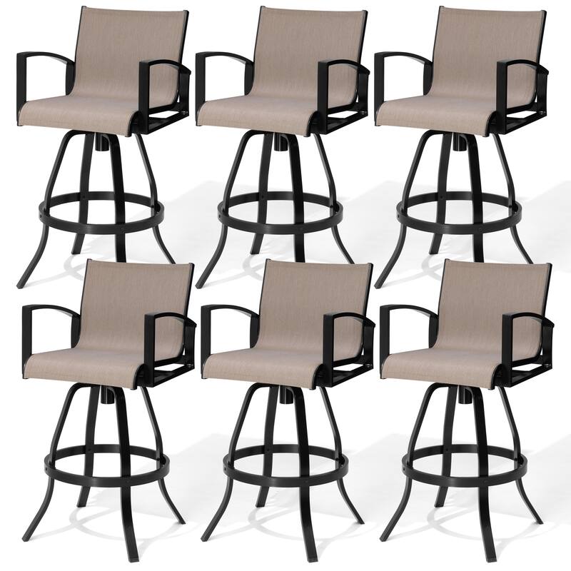 30''H Outdoor Patio Aluminum Premium Sumbrella Fabric Swivel Bar Stools - AUGUSTINEASHE-6PC