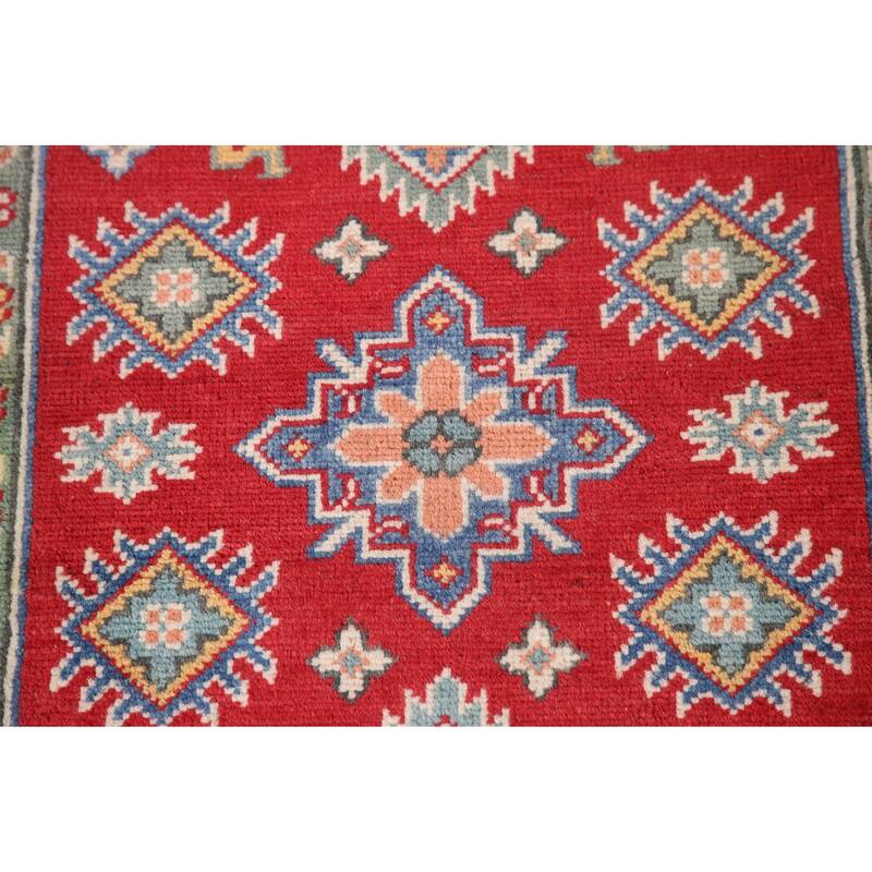 Geometric Kazak Runner Rug Handmade Oriental Wool Carpet - 2'8" x 7'9"