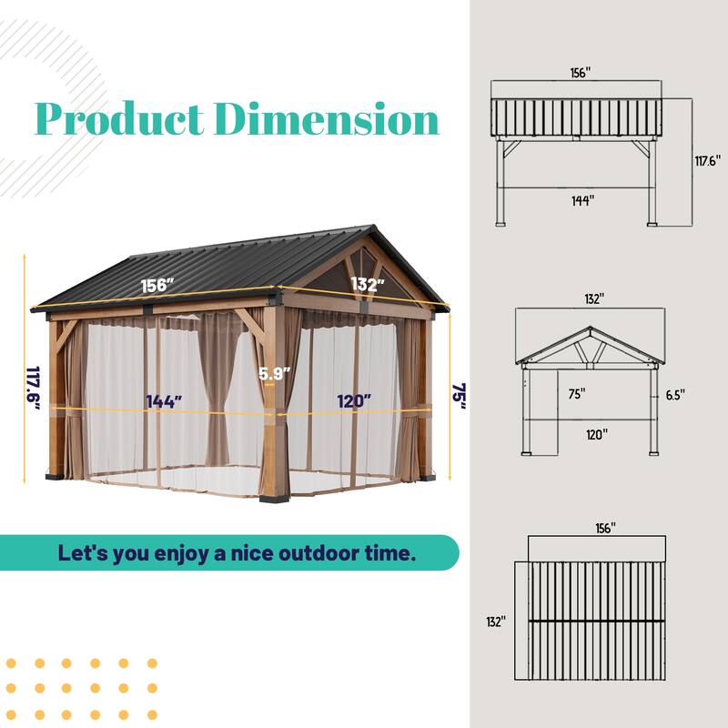 Clihome 10x12 ft Hardtop Outdoor Gazebo with Galvanized Steel Roof & Curtains, All-Weather Resistance, Easy Assembly
