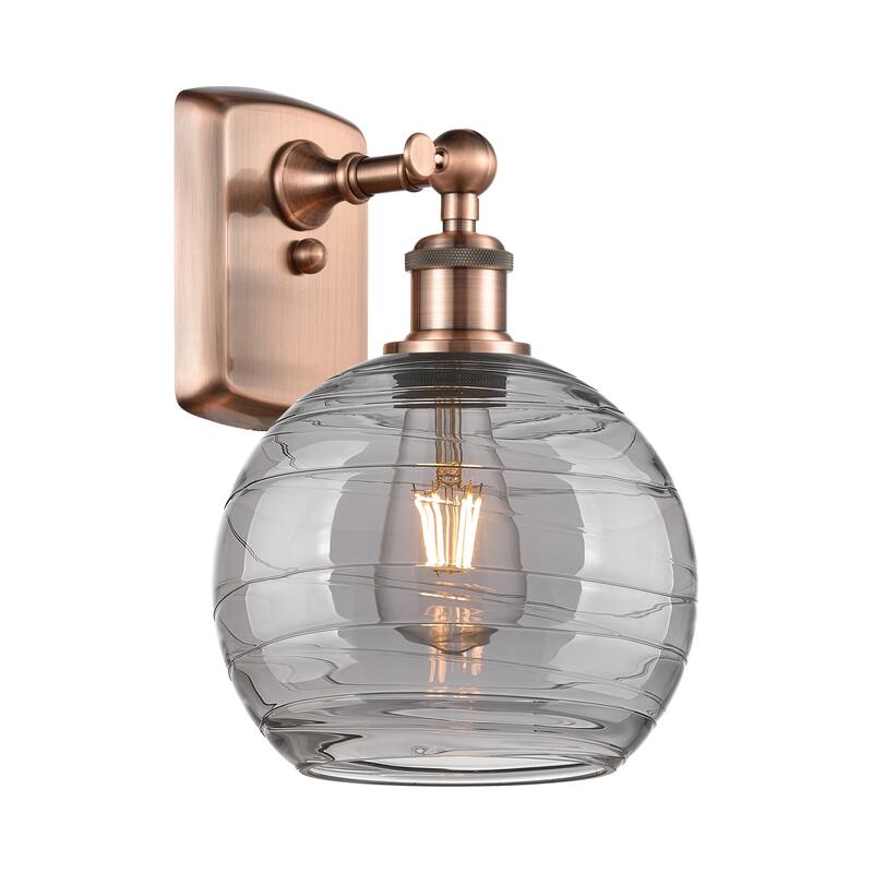 Innovations Lighting 516-1W-11-8 Athens Deco Swirl Sconce Athens Deco - Antique Copper / Light Smoke Deco Swirl