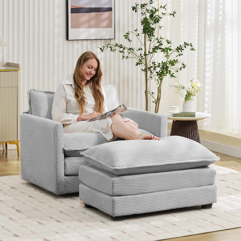 Corduroy Single Sofa Chair, including a Removable Ottoman