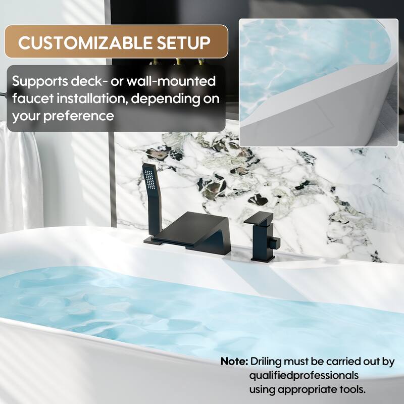 66'' W,73 GALLONS Freestanding Acrylic Soaking Bathtub With Drain And Overflow Holes