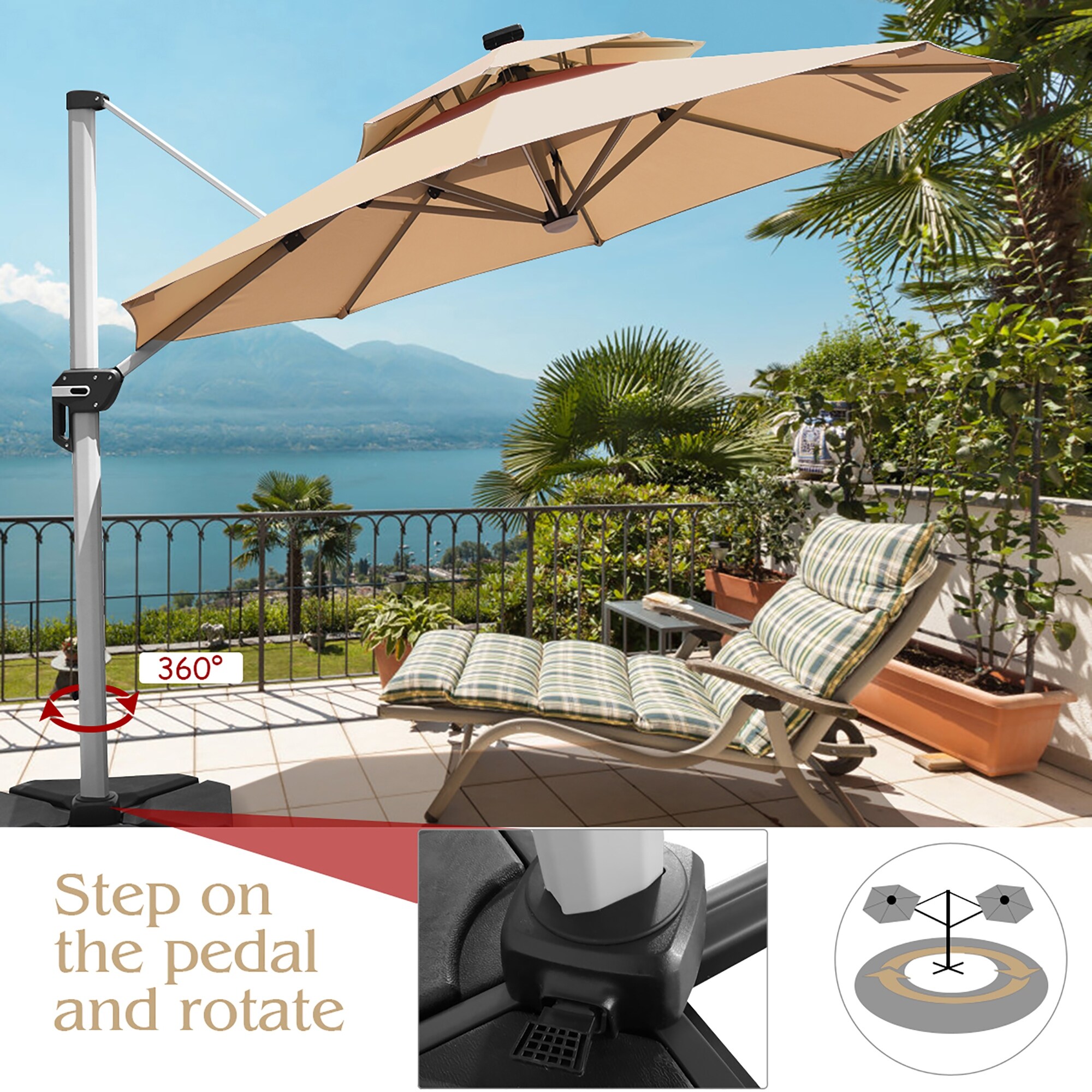 Shop Black Friday Deals On Costway 10ft Solar Led Patio Offset Umbrella 360degree Rotation Usb Overstock 31647063