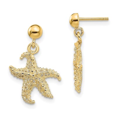 Curata 14k Yellow Gold Sea shell Nautical Starfish Drop Dangle Earrings 21x13.9mm
