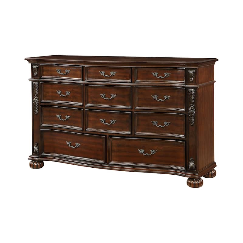 Nami 66 Inch Dresser, 11 Dovetail Drawers, Metal Handles, Cherry Brown Wood
