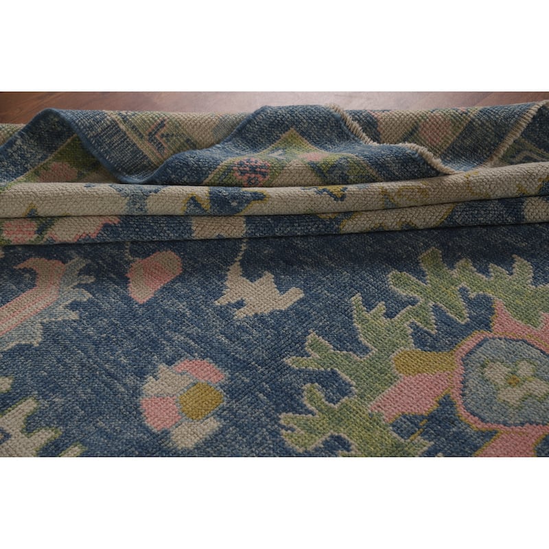 Hand Knotted Oriental 100% Wool Carpet Transitional All-Over Navy Blue & Blues Oushak Area Rug - 11' 10'' X 9' 5''