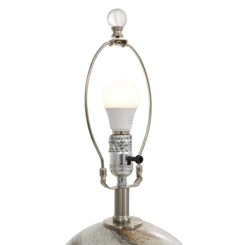 Glass Round Room Accent Lamp with Marble Inspired Design and Gold Accents - Beige - Roche River Decor