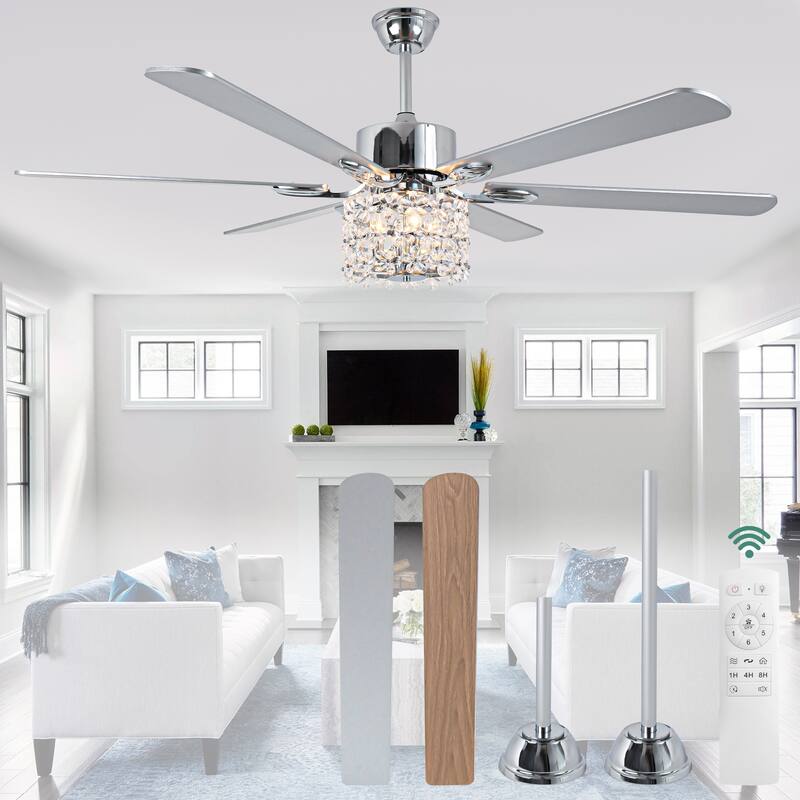 Cusp Barn 65 Inch Modern Crystal Daisy Chandelier Ceiling Fan with Lights and Remote, Slient DC Motor Fandelier Ceiling Fan