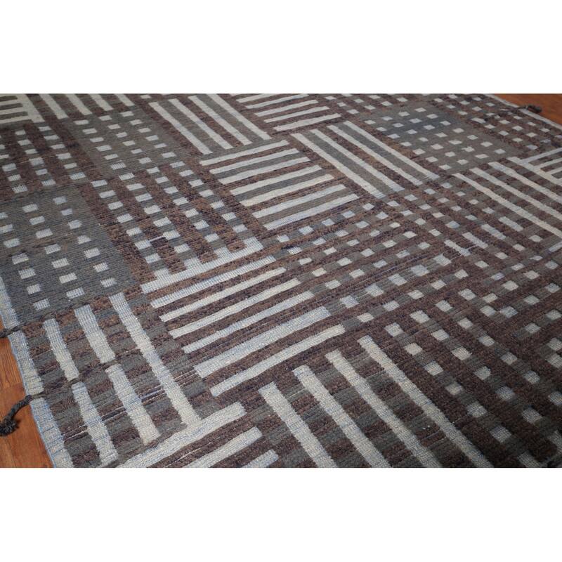 All-Over Checkered Moroccan Oriental Area Rug Hand-Knotted Wool Carpet - 8'10"x 12'7"