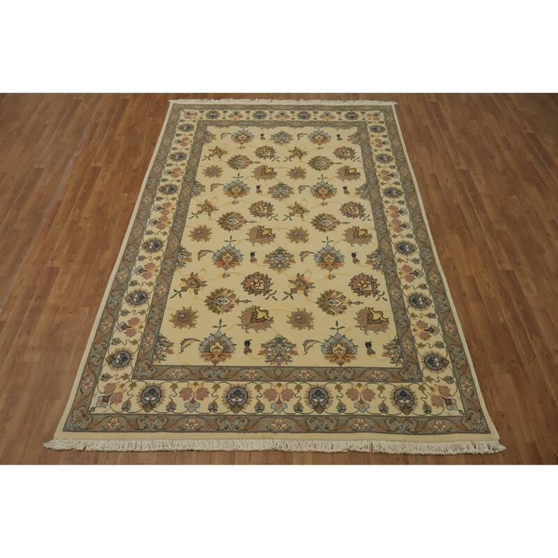 Hand Knotted Oriental 100% Wool Carpet Traditional All-Over Beige & Ivories Tabriz Area Rug - 9' 9'' X 6' 3''