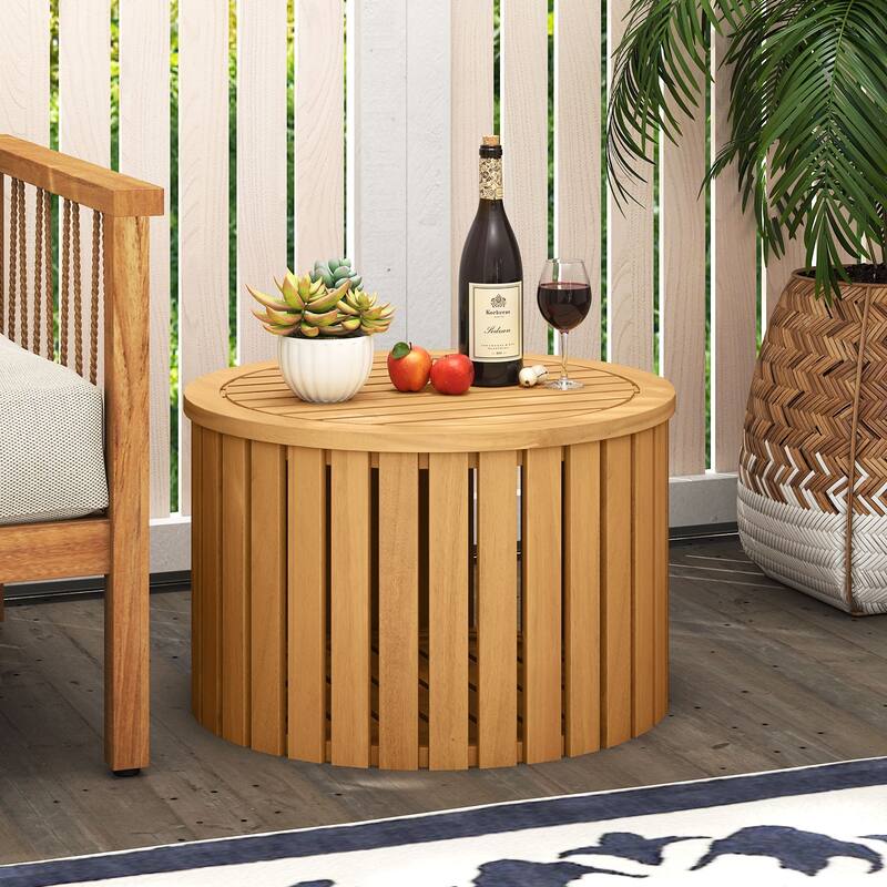 Gymax 2-in-1 Outdoor Side Table w/Storage Umbrella Hole & Removable